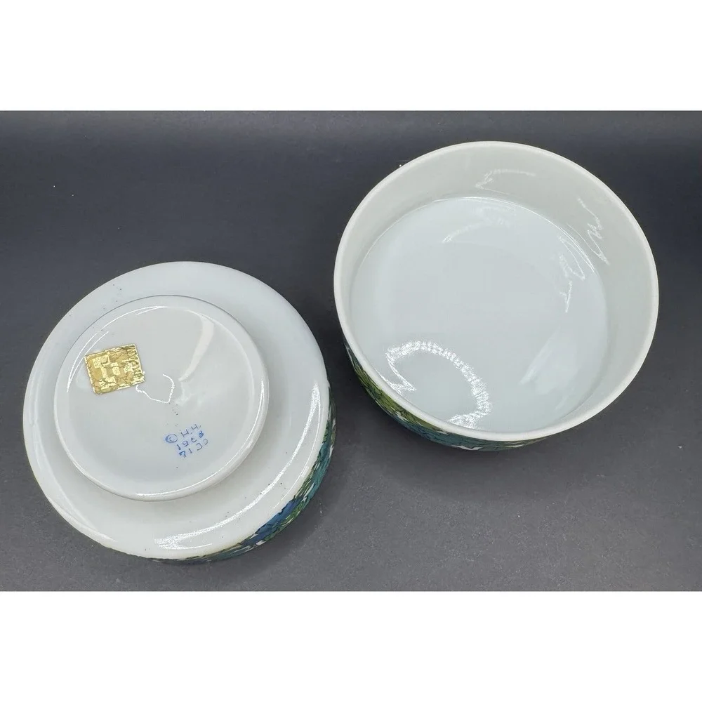 Vintage Holt Howard 1966 Set 6 Floral Pedestal Bowls Blue Green Mod MCM Flower